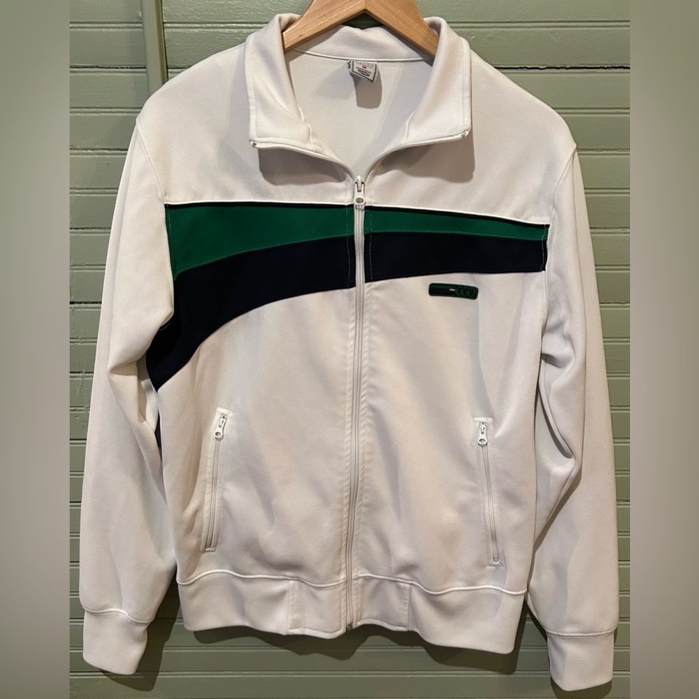 🔥*VINTAGE* Old Navy Men's White, Blue, Green Track Jacket Size Medium